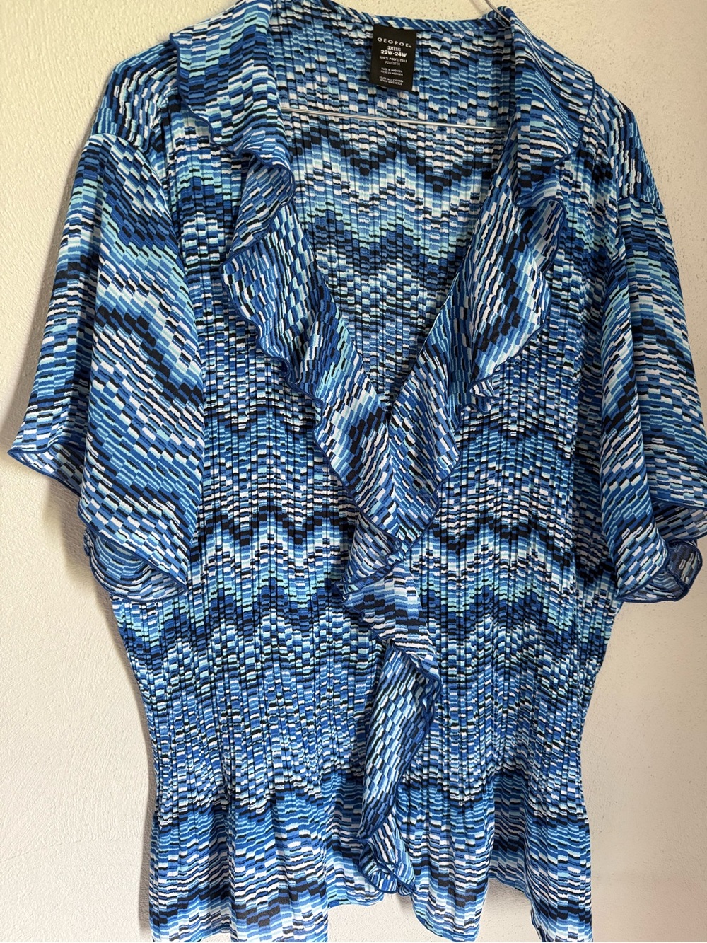 George Blue Multi-Tone Ruffle Front Top